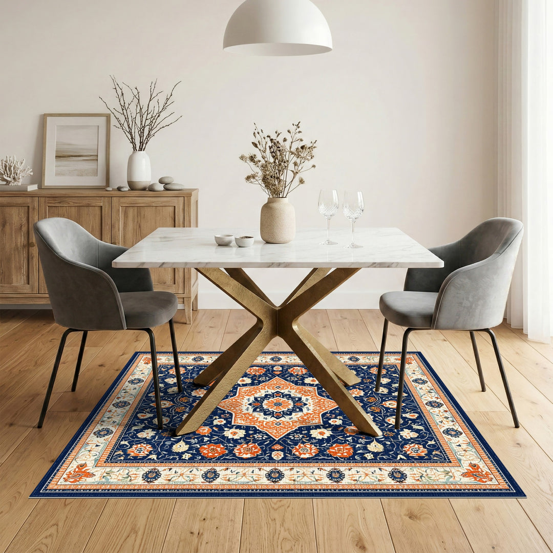 Navy Traditional Persian Navy Blue Persian Floral Area Rug