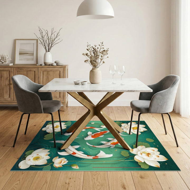 Koi Lotus Teal Area Rug