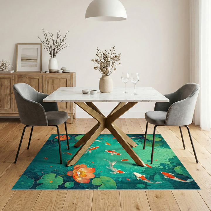 Teal Koi Lotus Pond Area Rug