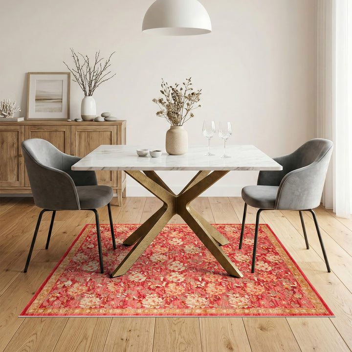 Red Floral Vintage Area Rug