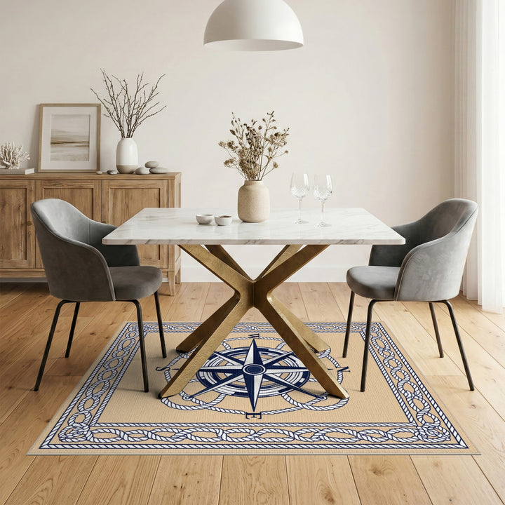 Beige Nautical Compass Area Rug