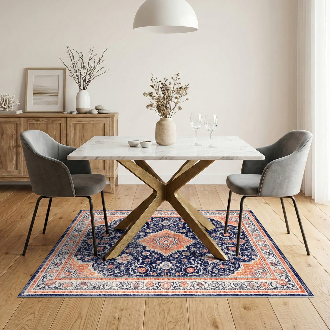 Navy Blue Orange Persian Floral Area Rug