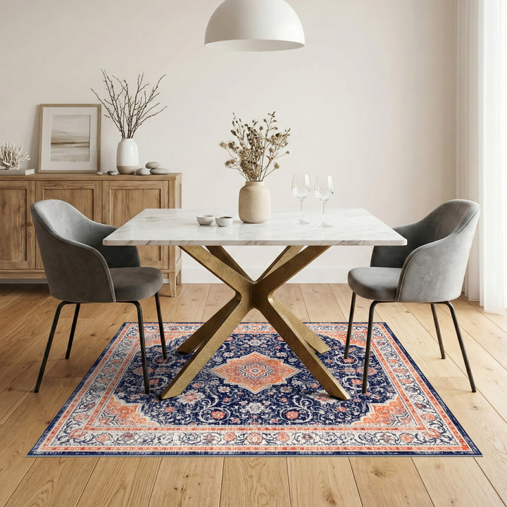 Navy Blue Orange Persian Floral Area Rug