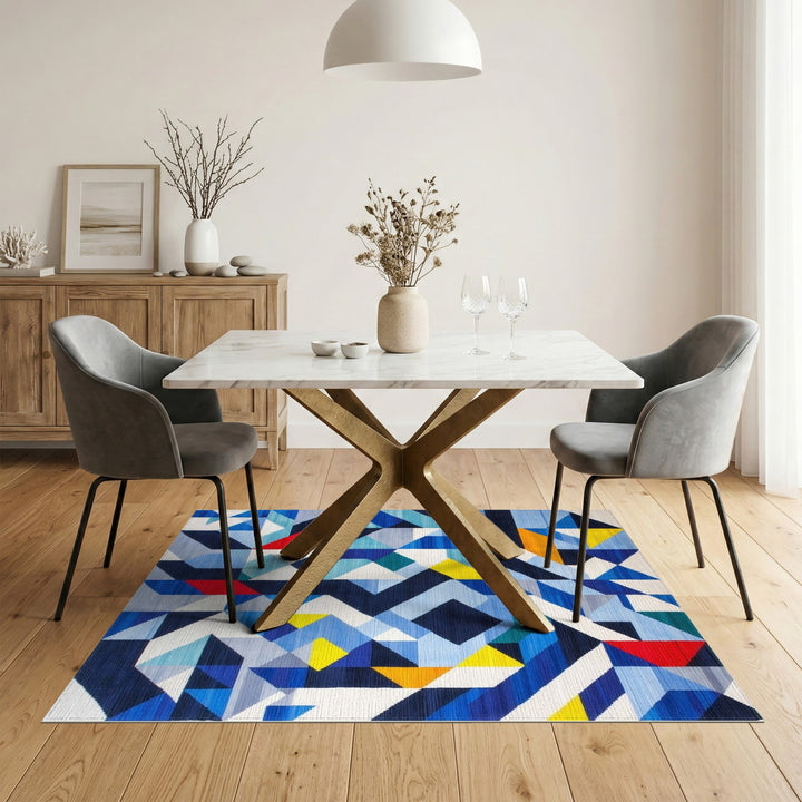 Blue Geometric Modern Area Rug