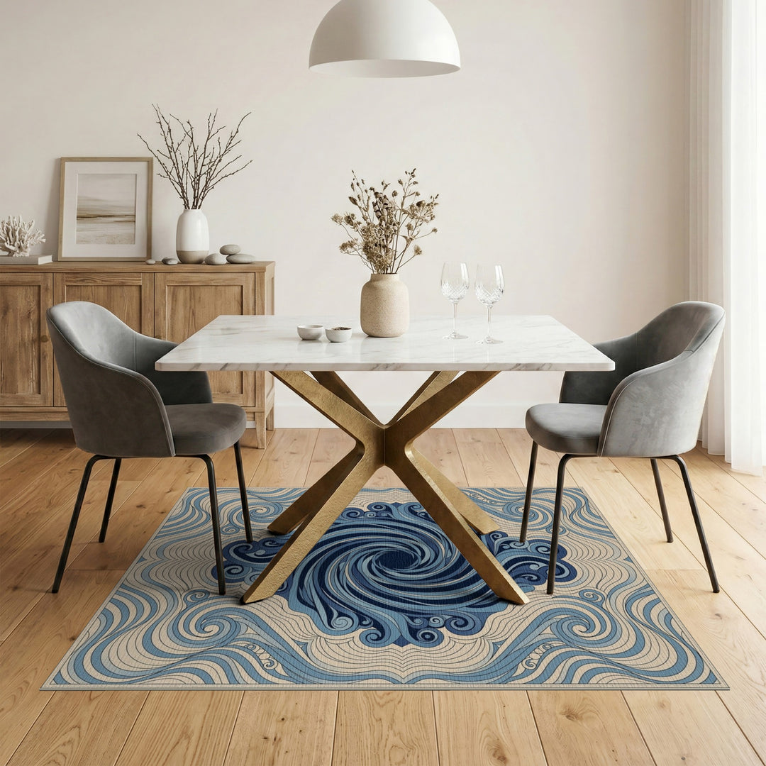 Blue and Teal Blue Swirl Vortex Area Rug