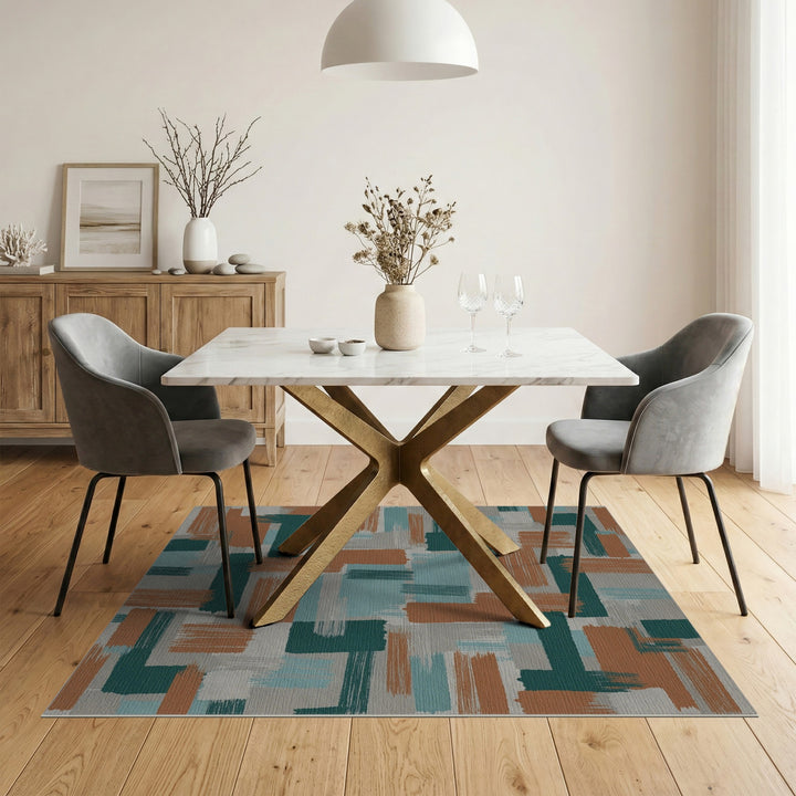 Abstract Geometric Teal Orange Area Rug