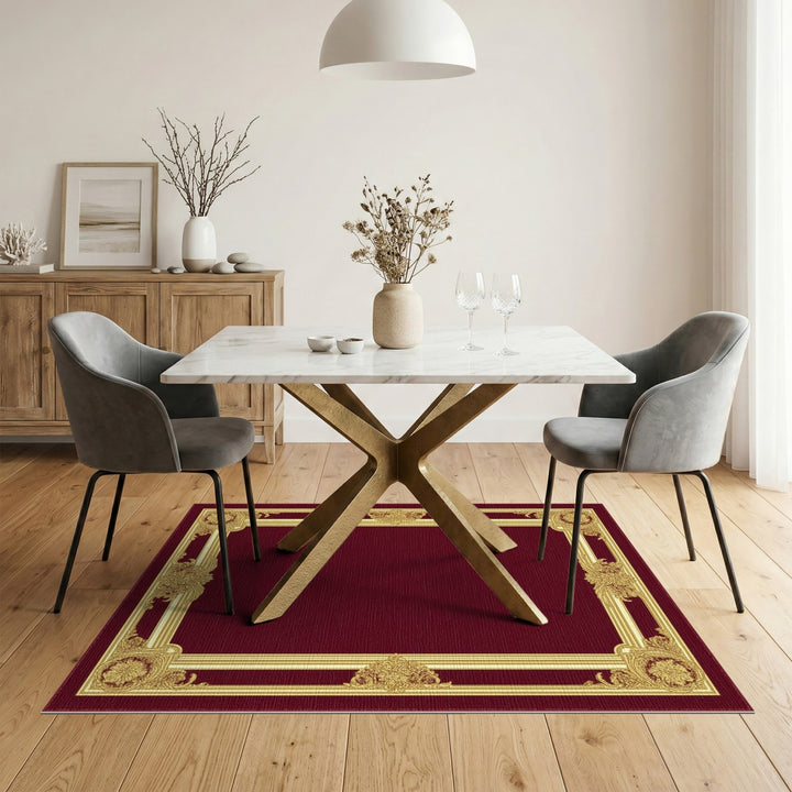 Ornate Red Gold Frame Area Rug
