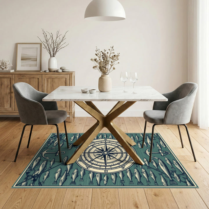 Nautical Compass Anchor Fish Area Rug