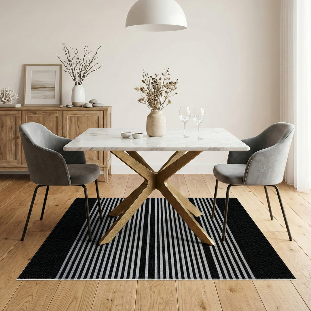 Black and Grey Striped Geometric Area Rug