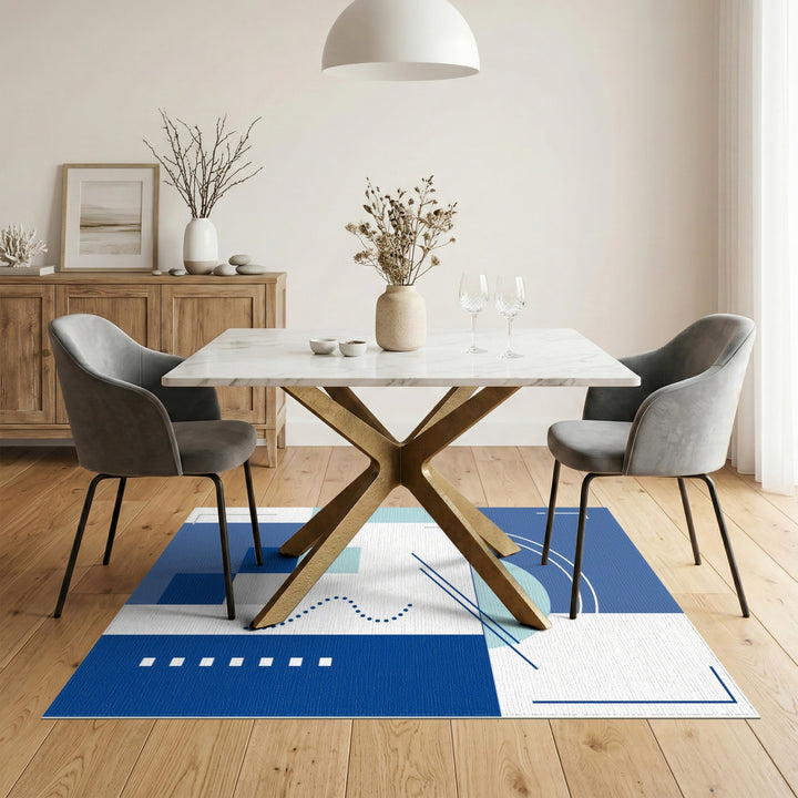 Navy Blue Teal Geometric Area Rug