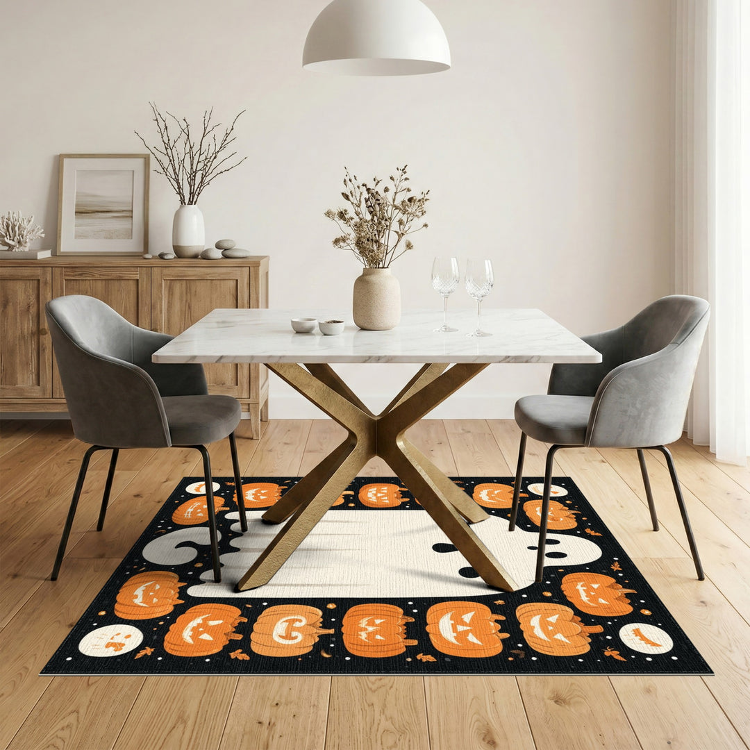 Ghost and Pumpkins Halloween Washable Area Rug
