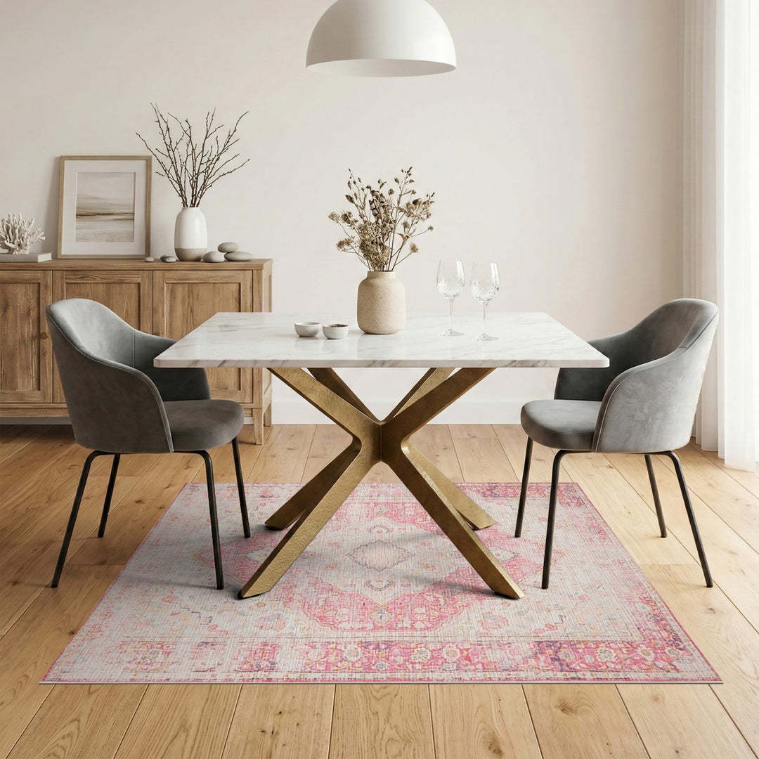 Pink Distressed Vintage Floral Area Rug