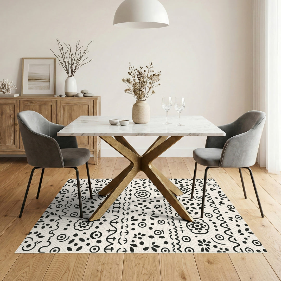 Black White Heritage Tribal Area Rug