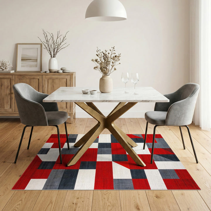 Red Geometric Block Area Rug