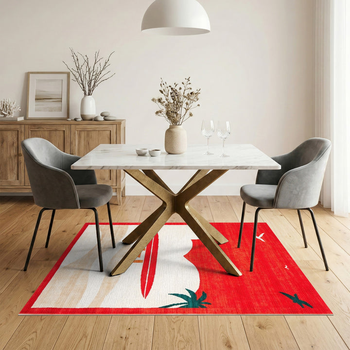 Red Sunset Surfboard Coastal Area Rug