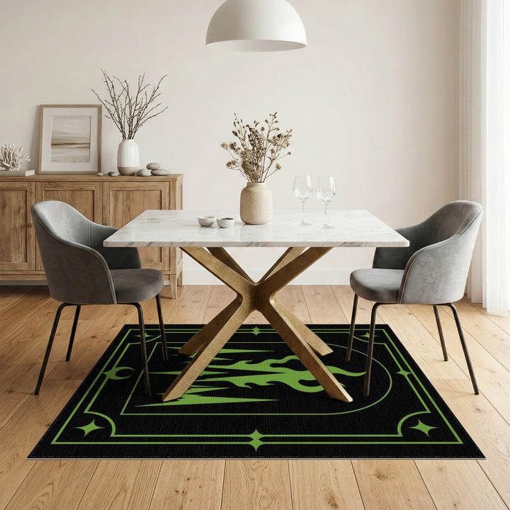 Green Flame Crest Area Rug