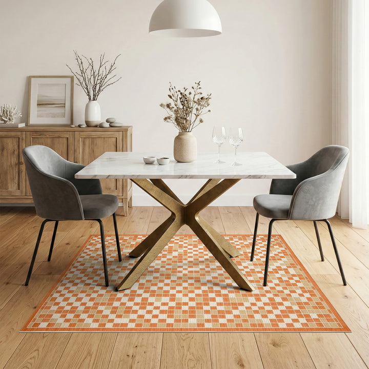 Checkered Geometric Modern Orange Checkered Geometric Area Rug