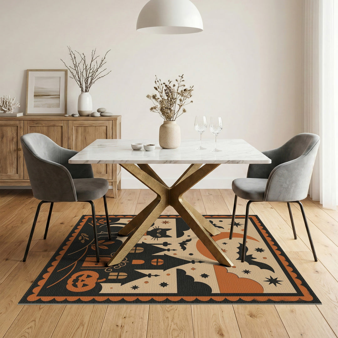 Orange Vintage Black Cat Halloween Area Rug