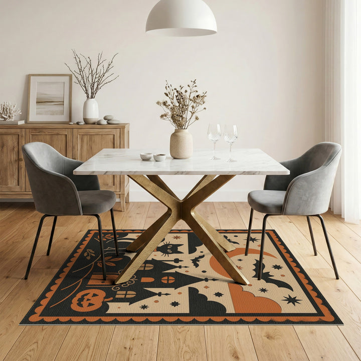 Orange Vintage Black Cat Halloween Area Rug