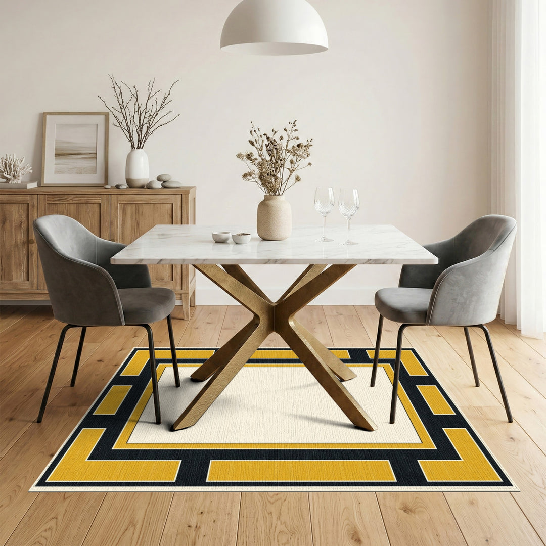 Gold Geometric Border Area Rug
