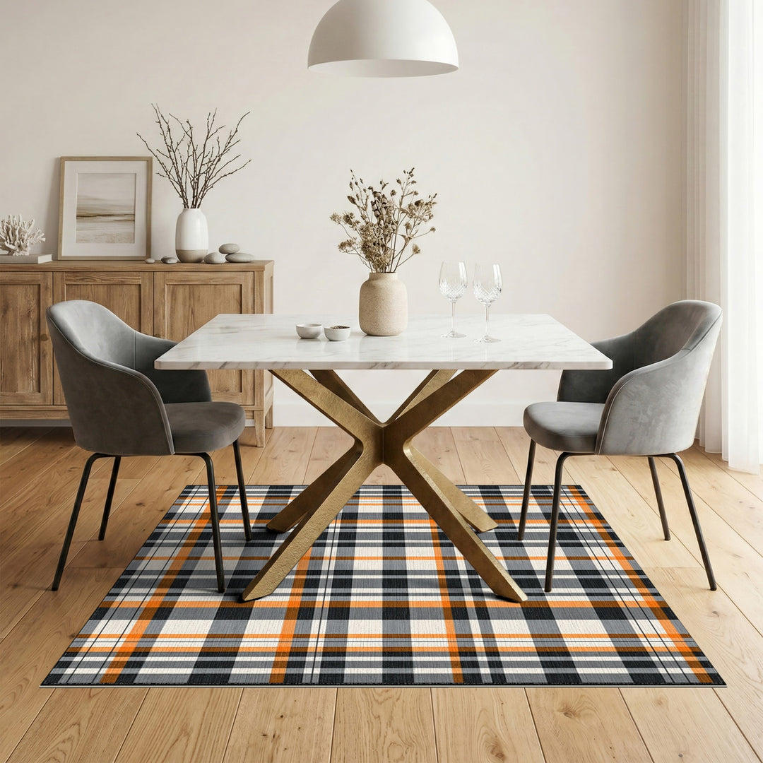 Multi-color and Patterns Orange Plaid Geometric Area Rug