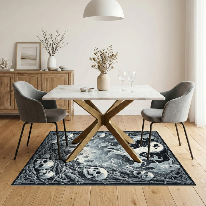 Moonlit Phantoms Skulls and Ghosts Area Rug