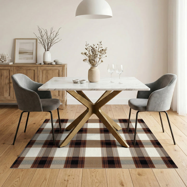 Brown and Tan Brown Plaid Checkered Area Rug