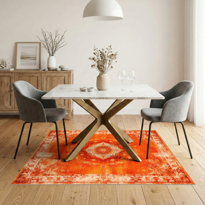 Orange Distressed Vintage Medallion Area Rug