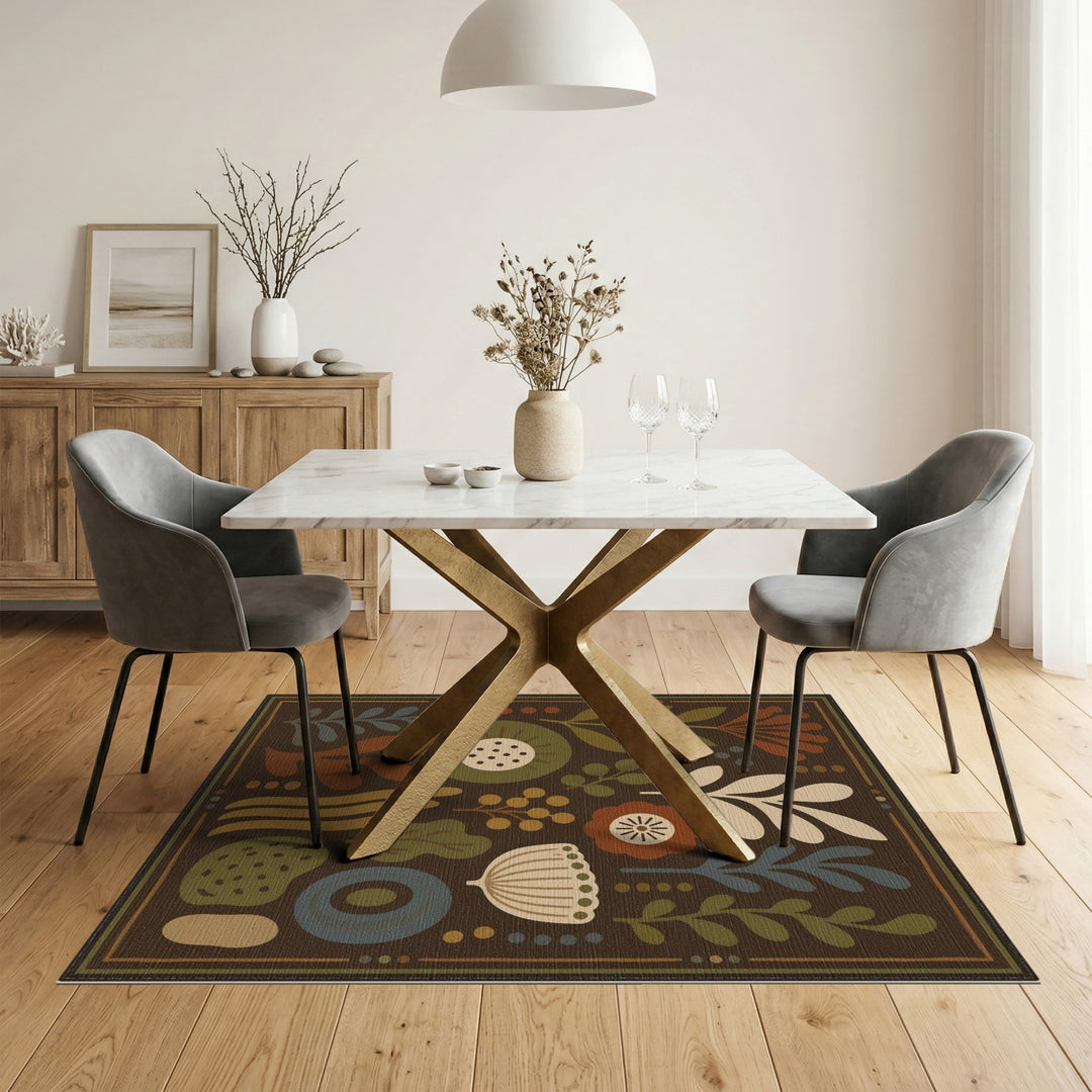 Boho Floral Brown Area Rug