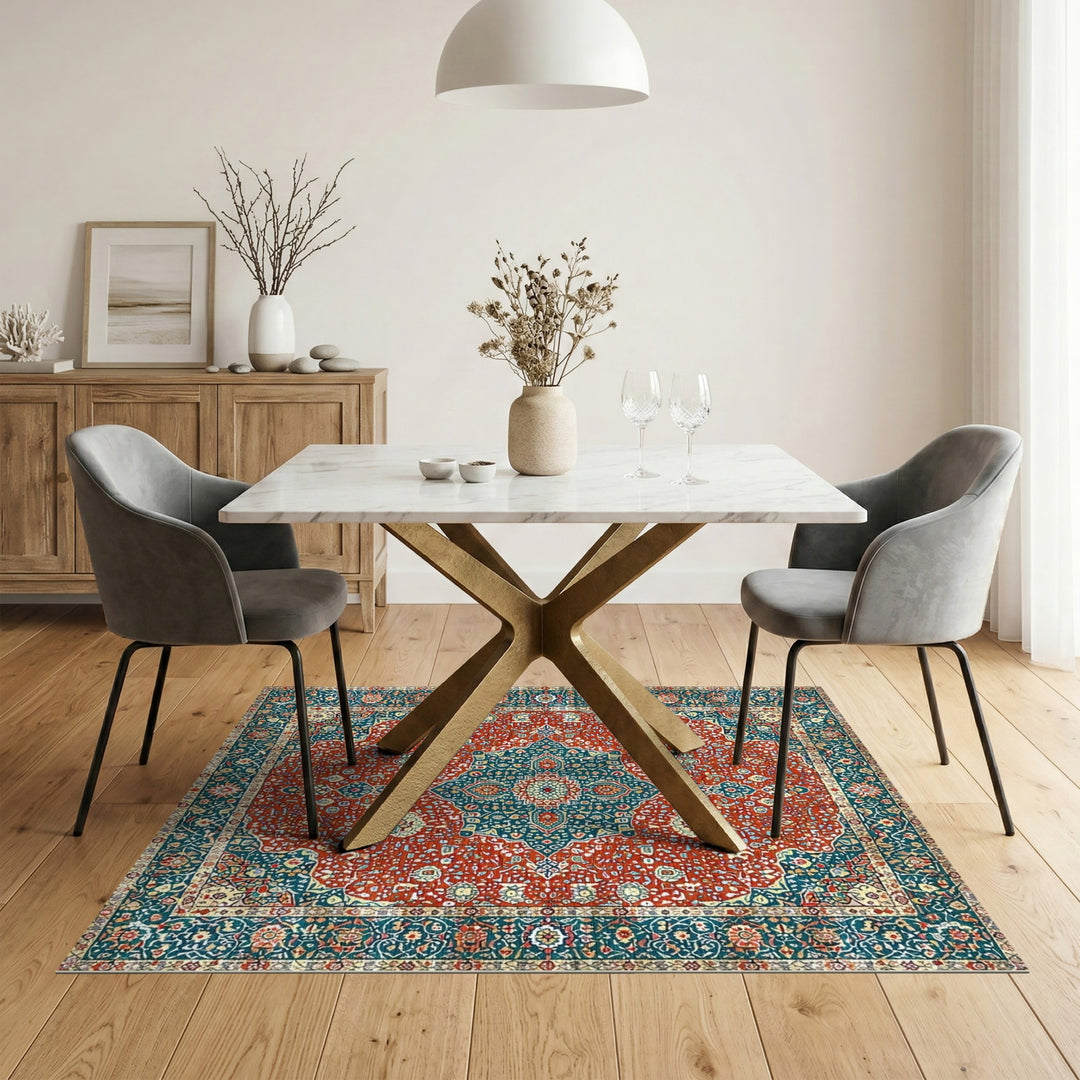 Red Traditional Persian Red Teal Persian Medallion Area Rug