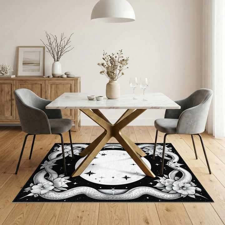 Twin Serpent Moon Black White Area Rug