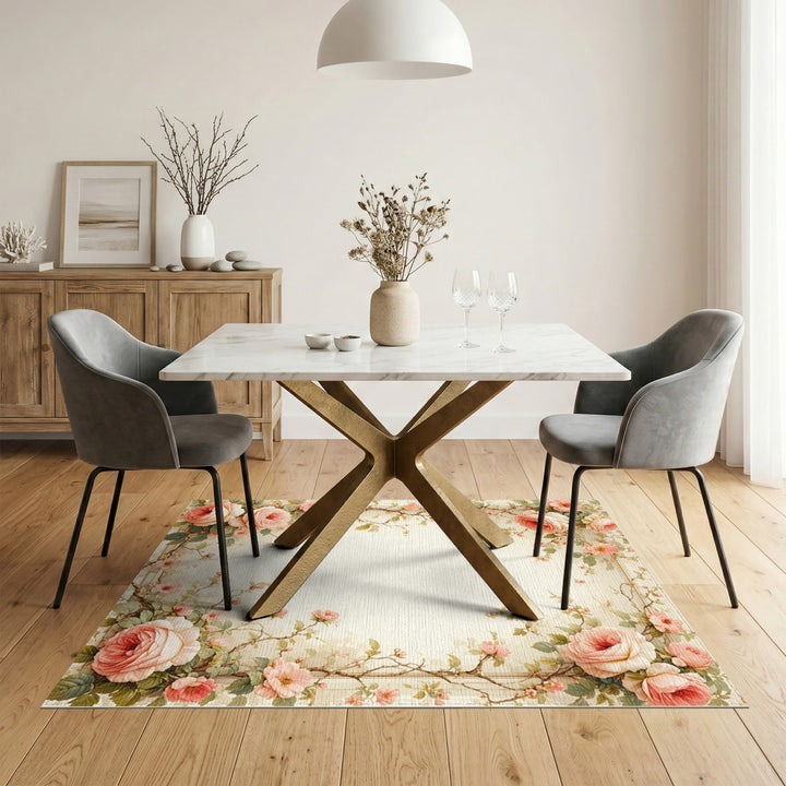 Pink Rose Floral Vintage Area Rug