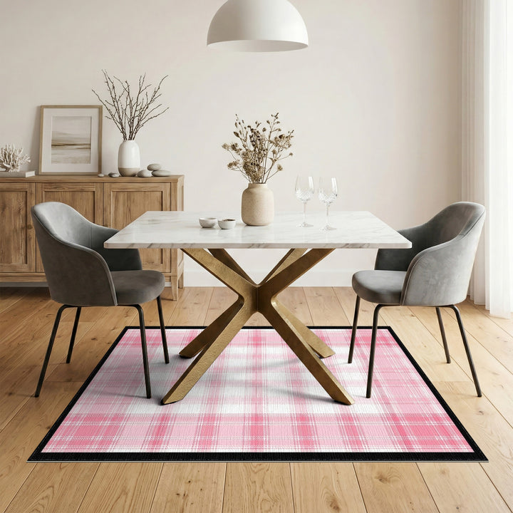 Pink Plaid Washable Pink Area Rug