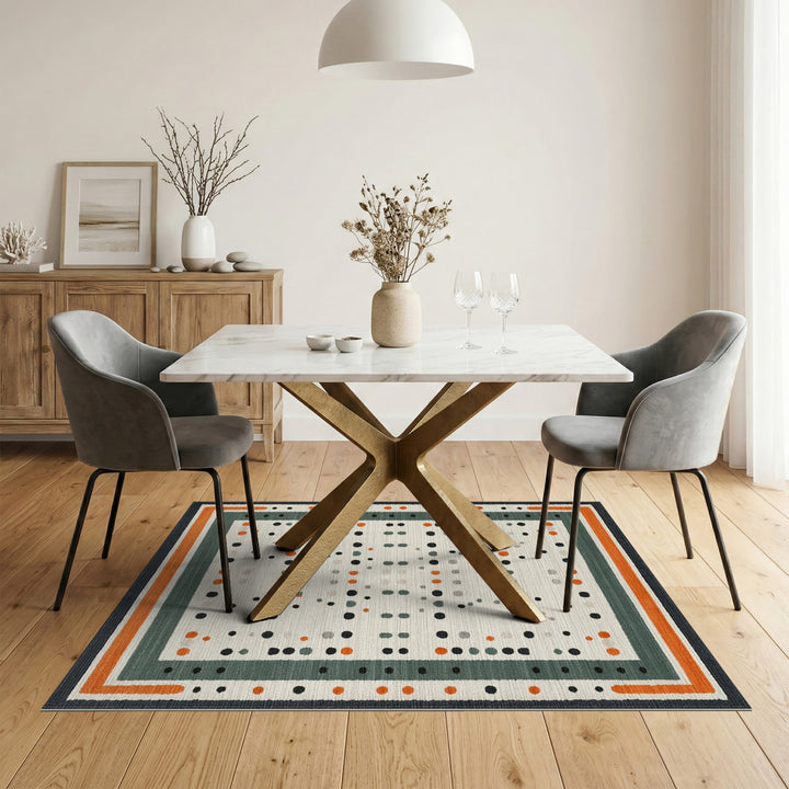 Modern Geometric Dot Area Rug with Orange Border