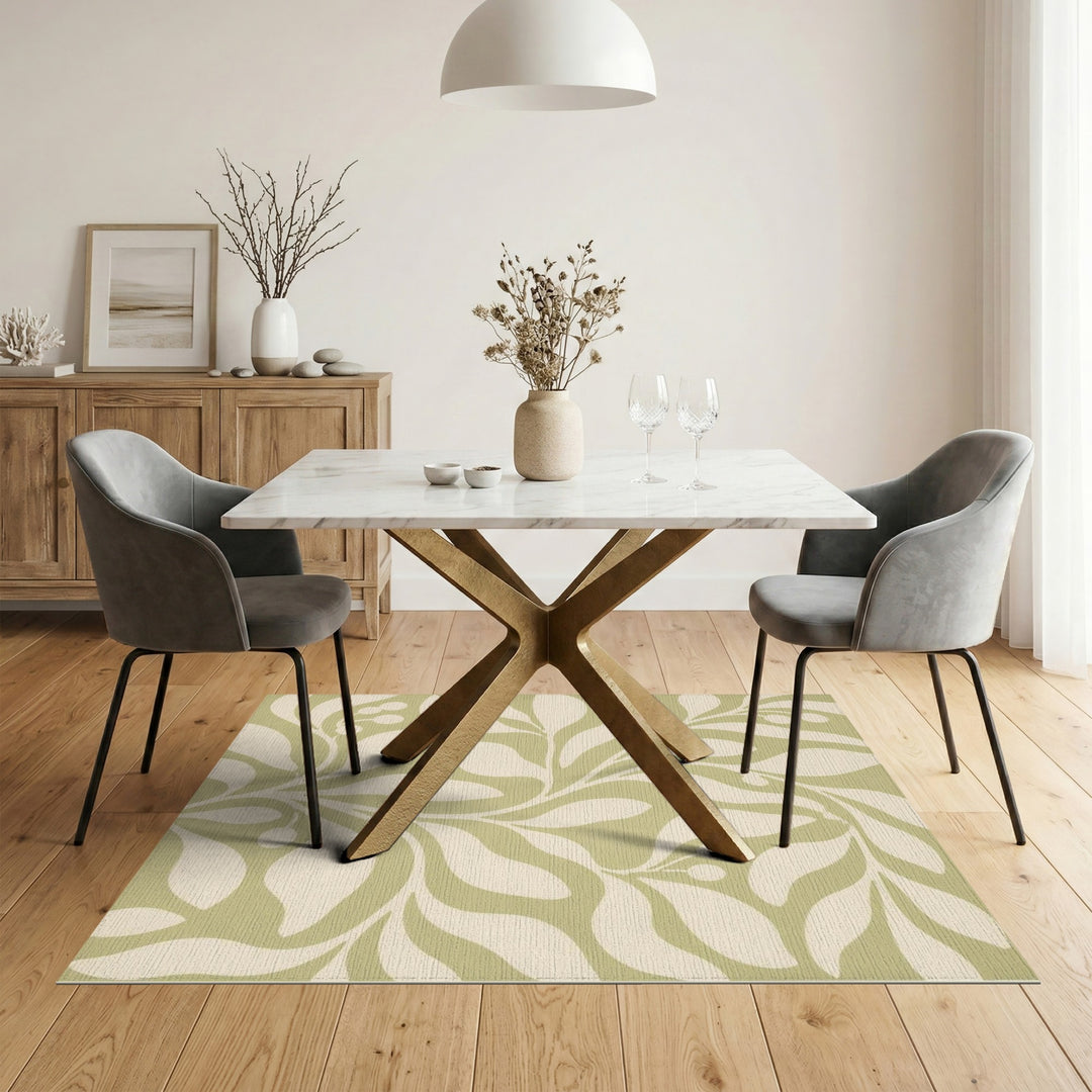Sage Green Floral Leaf Area Rug