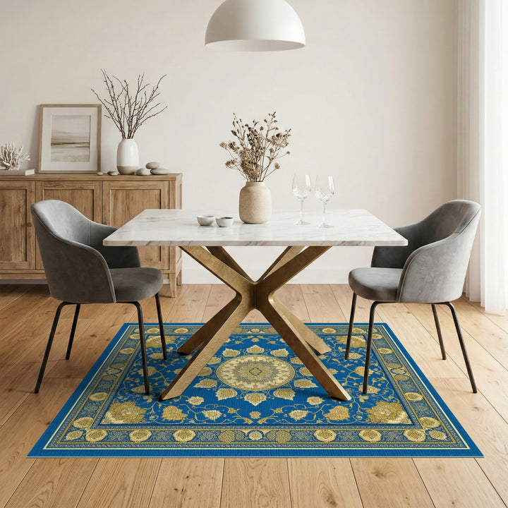 Blue Gold Medallion Floral Persian Area Rug