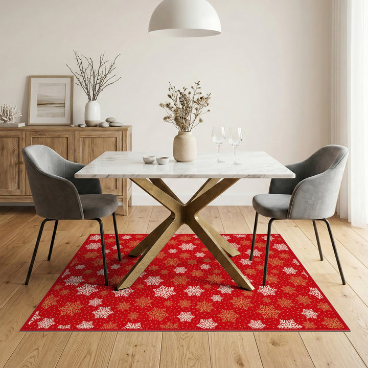 Red Snowflake Geometric Area Rug