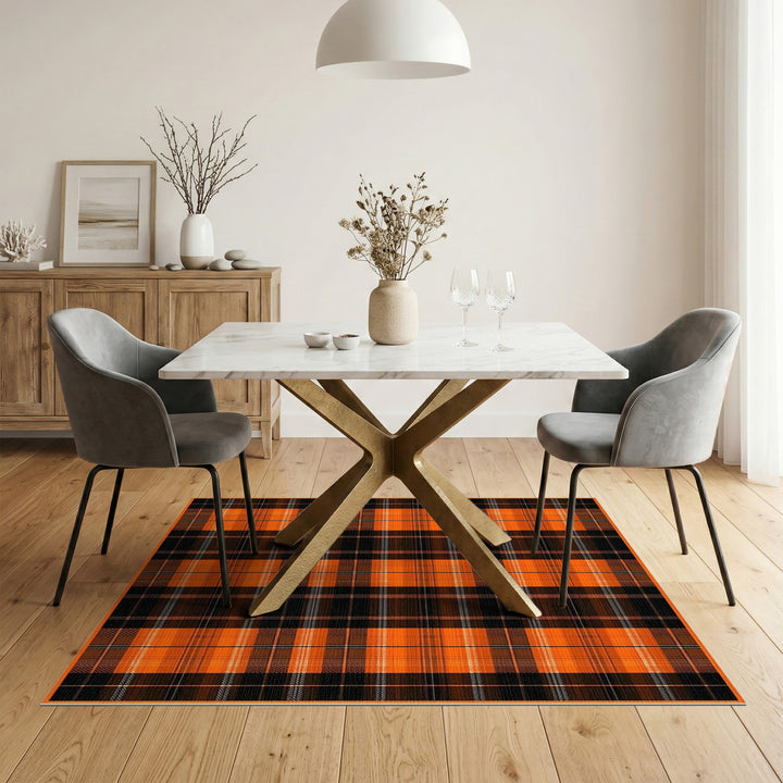 Bold Orange Plaid Area Rug