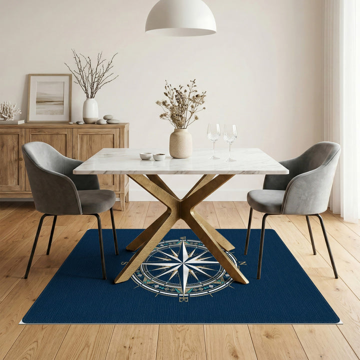 Blue and Teal Navy Compass Rose Area Rug