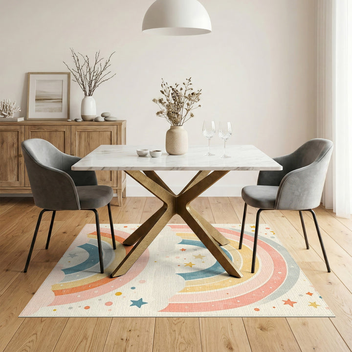 Pastel Rainbow Stars Kids Area Rug