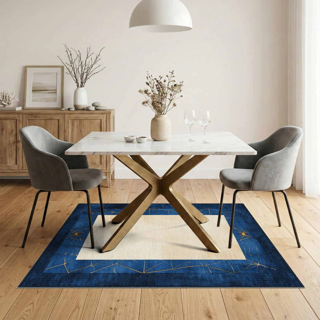 Navy Blue Gold Spider Web Area Rug
