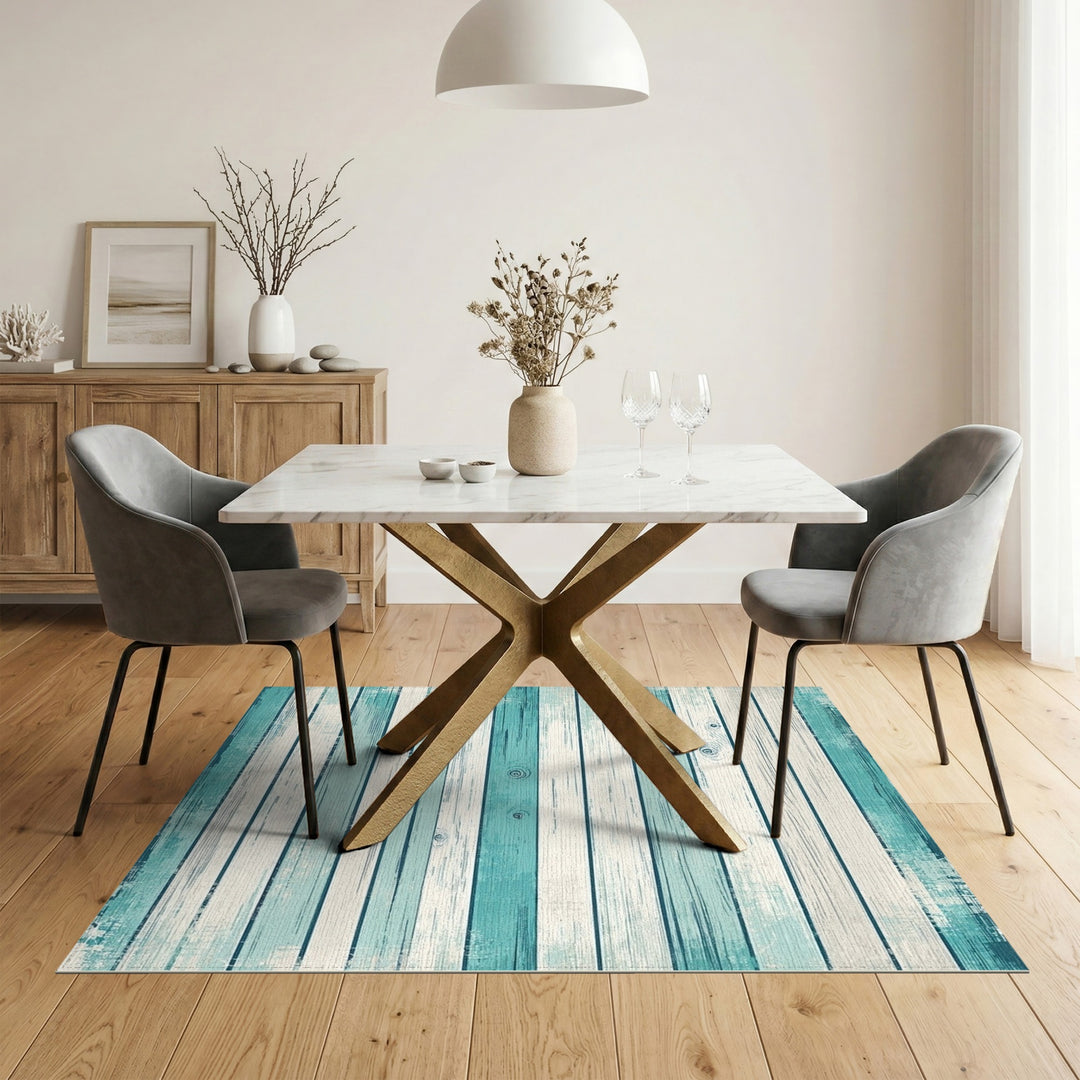 Distressed Teal Wood Plank Washable Area Rug