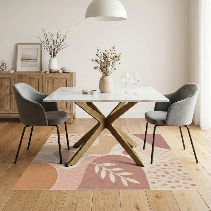 Abstract Neutral Beige Area Rug with Leaf Motif