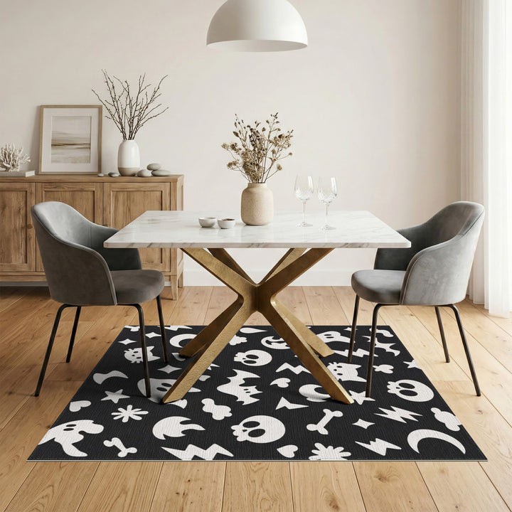 Spooky Halloween Black White Washable Area Rug