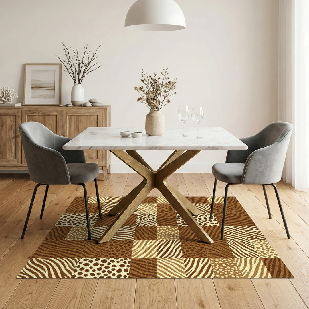 Brown Zebra Leopard Patchwork Area Rug