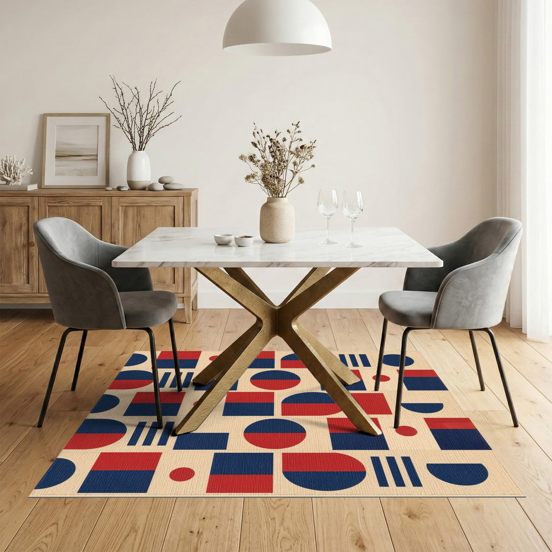 Bold Red Navy Geometric Area Rug
