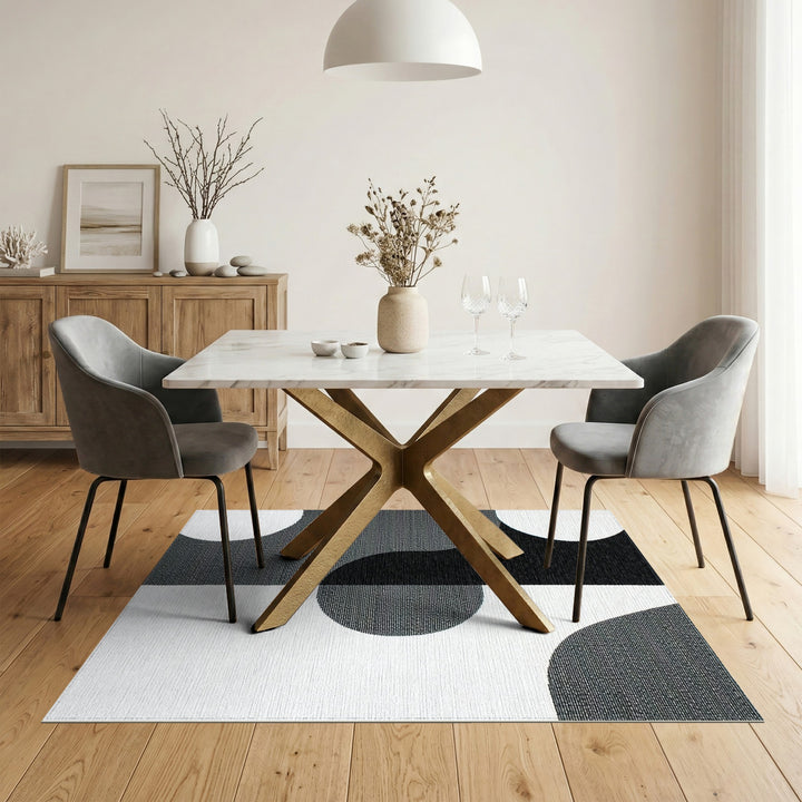 Bold Black White Geometric Circle Area Rug