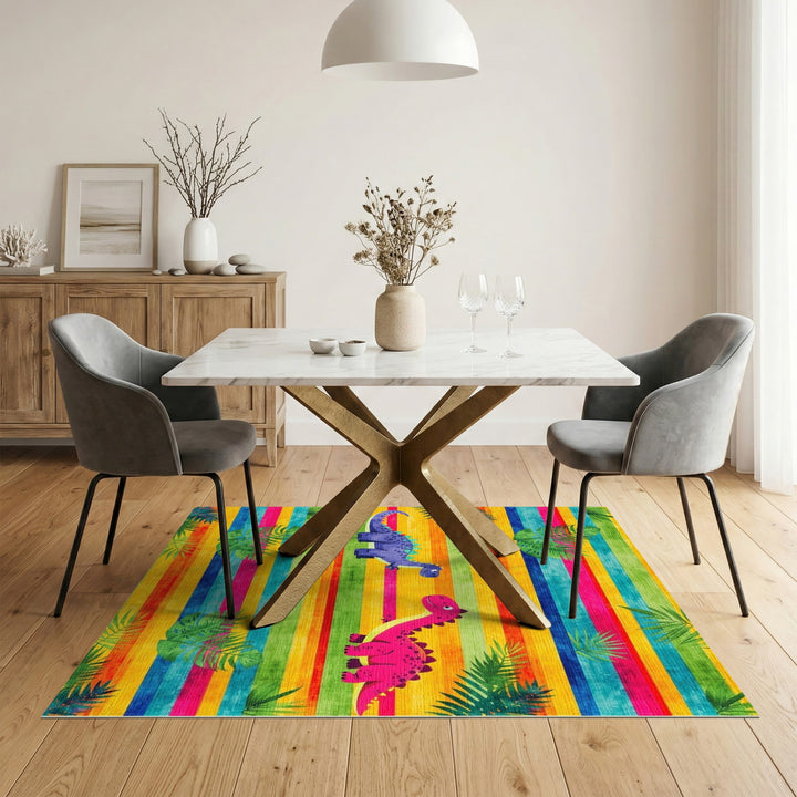 Dinosaur Friends Rainbow Kids Area Rug