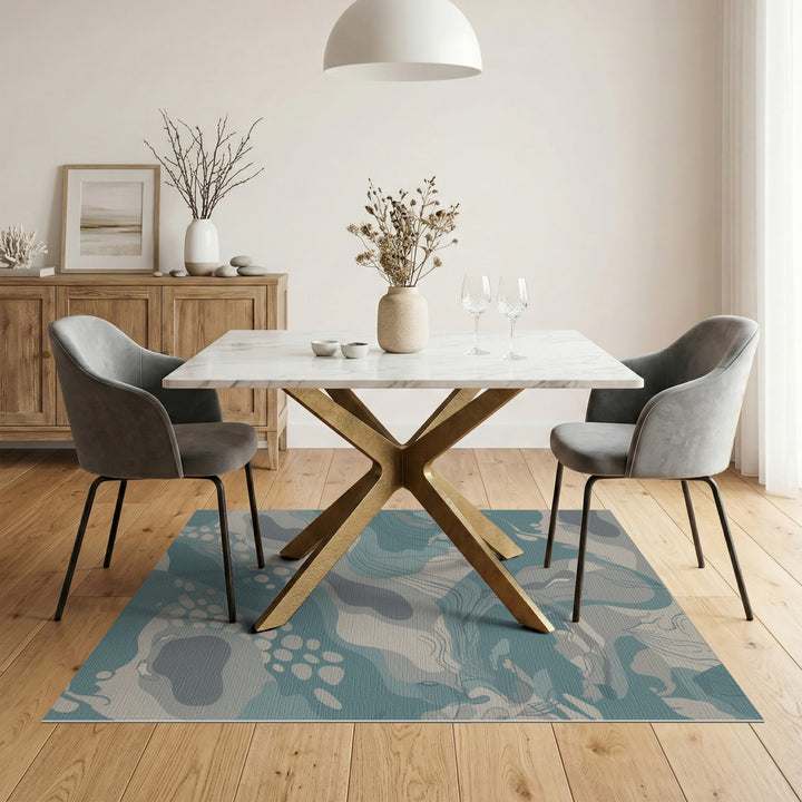 Blue Teal Abstract Flow Washable Area Rug
