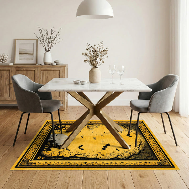 Yellow Halloween Haunted House Kids Cartoon Area Rug